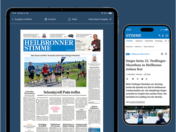 Heilbronner Stimme auf Tablet und Smartphone. Marketinghinweis : Alle digitalen Produkte in einem!